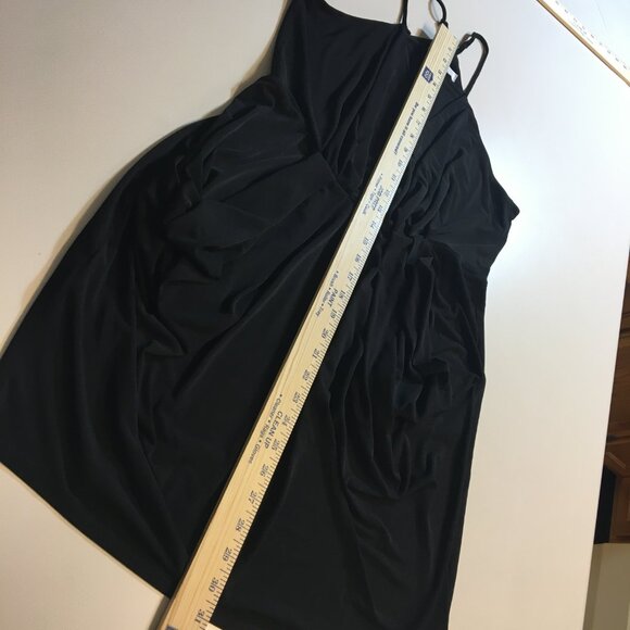 BCBG Party Cocktail Dress Large Black Draped Front Pockets Flirty LBD - Picture 8 of 11